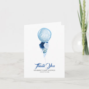 Blue Floral Balloon Baby Shower Thank You Card