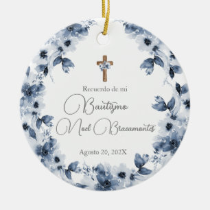 Blue floral baptism ceramic in Spanish Tree Decoration