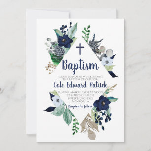 Blue Floral Baptism Invitation