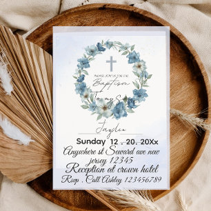 Blue Floral Baptism Vintage Toile, invitation card