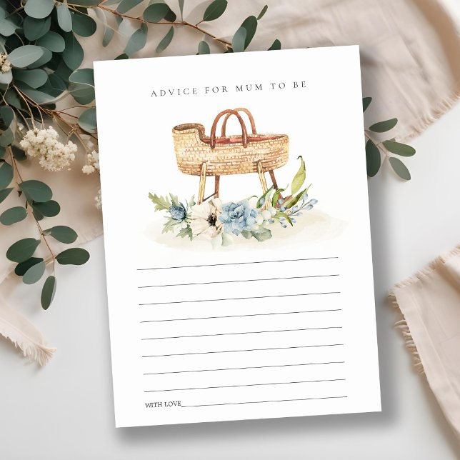 Blue Floral Bassinet Advice for Mum Baby Shower Enclosure Card (Creator Uploaded)
