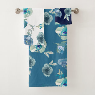Blue Floral Bathroom Towel Set