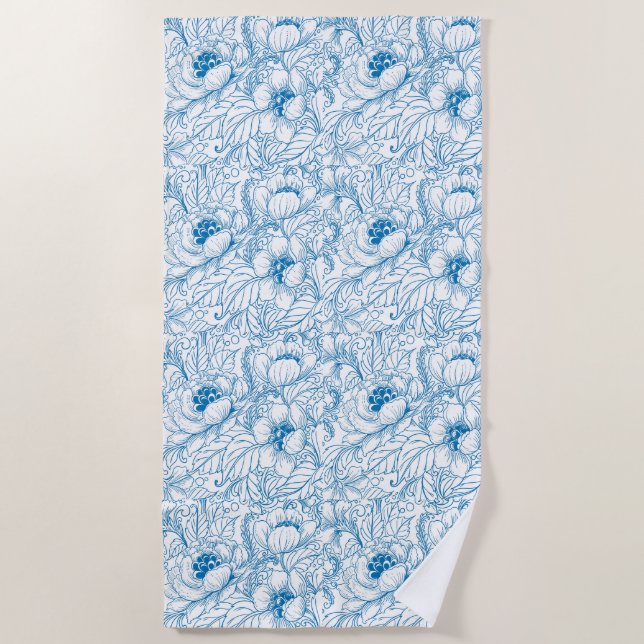 Blue Floral Beach Towel (Front)