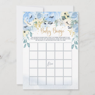 Blue Floral Bingo/Guess Who Baby Shower games Invitation