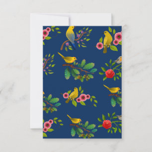 Blue Floral Bird Print  Thank You Card