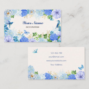 Blue floral bird simple elegant business card