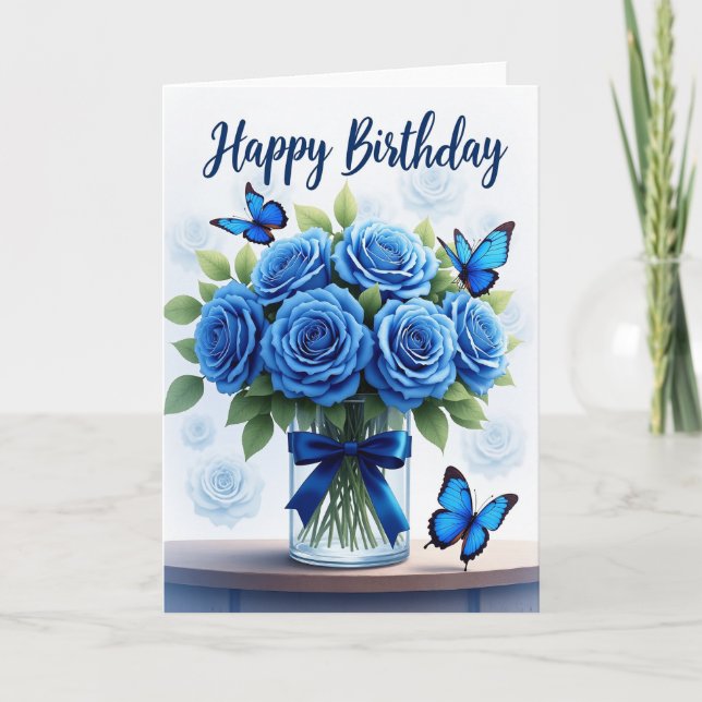 Blue Floral Birthday Card (Front)