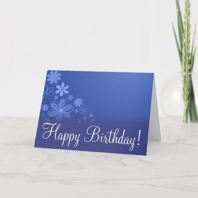 Blue Floral "Birthday Card" Card (Front)