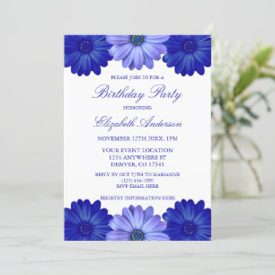 Blue Floral Birthday Invitation