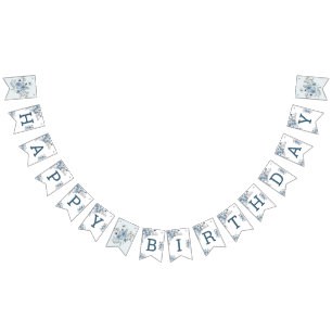 Blue Floral Birthday Party Bunting