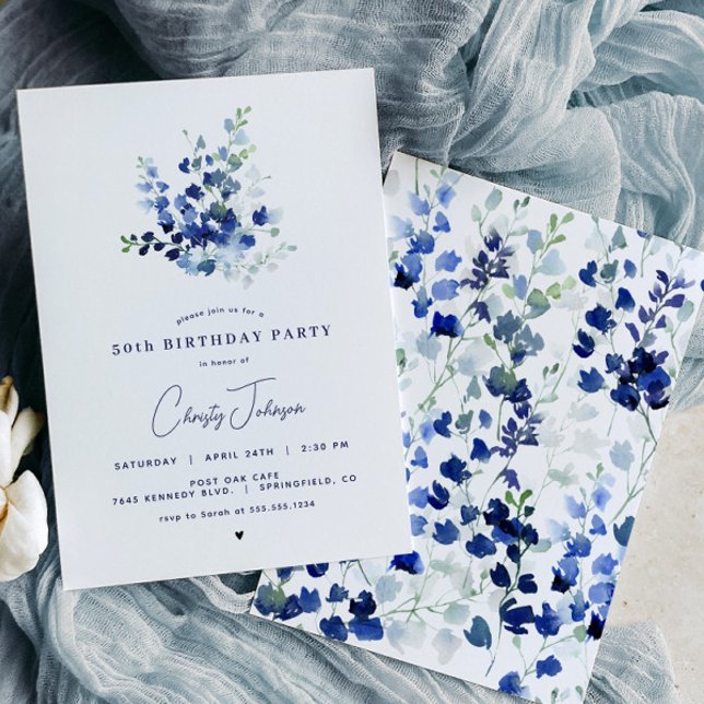Blue Floral Birthday Party Invitation (Creator Uploaded)