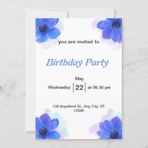 Blue Floral Birthday with Pastel Watercolor