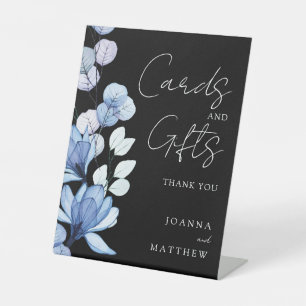 Blue Floral Black And White Cards And Gifts Pedestal Sign