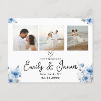 blue floral Black Script Photo Strip Wedding