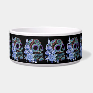 Blue Floral Black Sugar Skull Day Of The Dead