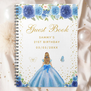 Blue Floral Blonde Hair Princess Guest Book