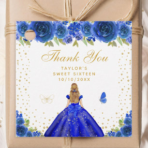 Blue Floral Blonde Hair Princess Sweet Sixteen Favour Tags