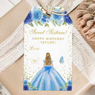 Blue Floral Blonde Hair Princess Sweet Sixteen Gift Tags