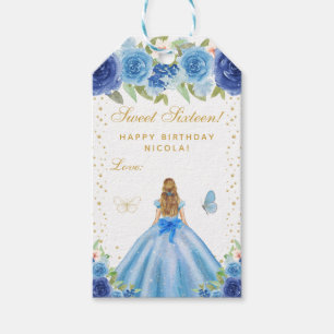 Blue Floral Blonde Hair Princess Sweet Sixteen Gift Tags