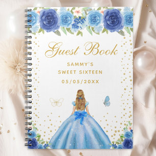 Blue Floral Blonde Hair Princess Sweet Sixteen Notebook