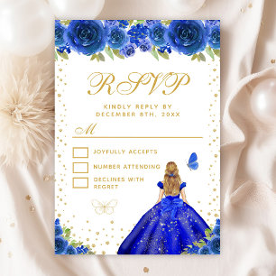 Blue Floral Blonde Hair Princess Sweet Sixteen RSVP Card