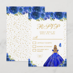 Blue Floral Blonde Hair Princess Sweet Sixteen RSVP Card