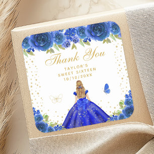 Blue Floral Blonde Hair Princess Sweet Sixteen Square Sticker