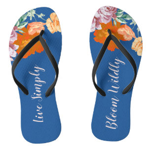 Blue Floral Bloom Widely Inspiring Quote Jandals