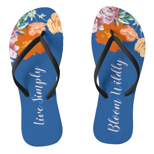 Blue Floral Bloom Widely Inspiring Quote Jandals (Footbed)