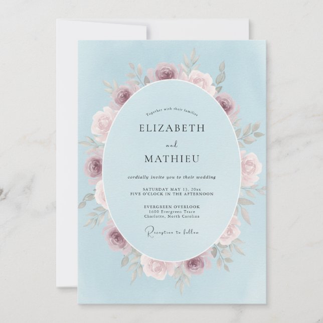 Blue Floral Blossom Wedding Invitation (Front)