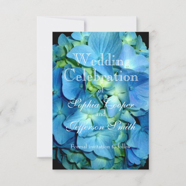 Blue floral blue flower Blue Hydrangea Save The Date (Front)