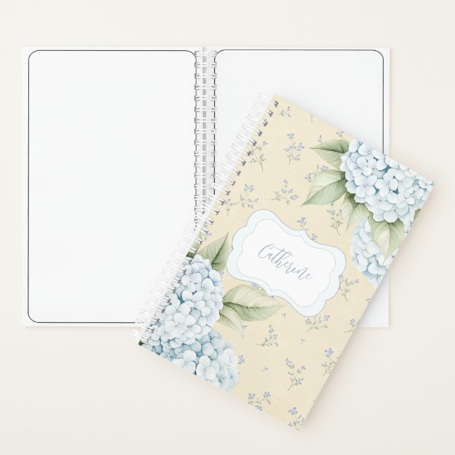 Blue Floral Blue Hydrangea Yellow Notebook (Inside)