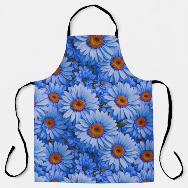 Blue floral blue sunflowers blue daisies pattern  apron (Front)