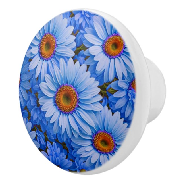 Blue floral blue sunflowers blue daisies pattern  ceramic knob (Right)