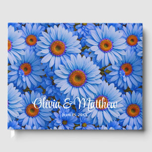Blue floral blue sunflowers blue daisies pattern  guest book