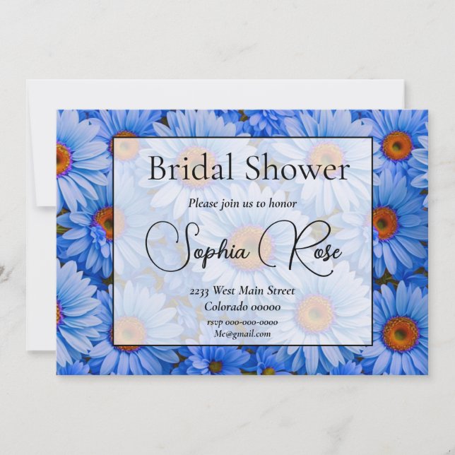 Blue floral blue sunflowers blue daisies pattern  invitation (Front)