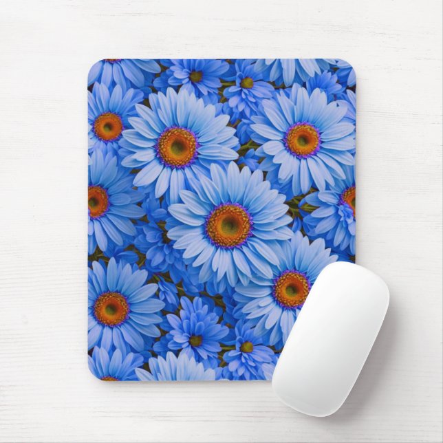 Blue floral blue sunflowers blue daisies pattern  mouse pad (With Mouse)