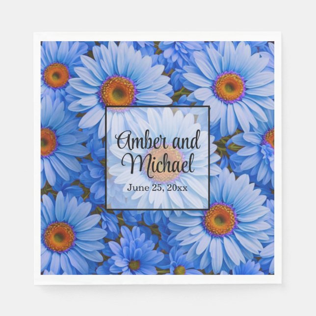 Blue floral blue sunflowers blue daisies pattern  napkin (Front)
