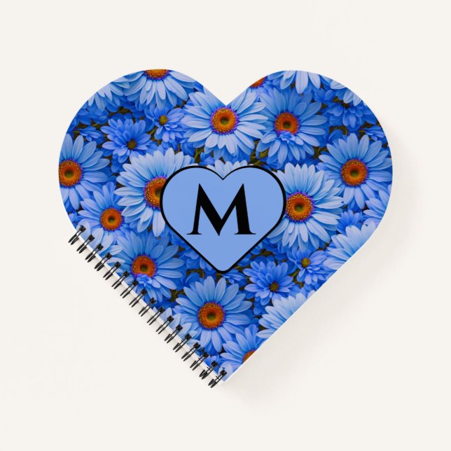 Blue floral blue sunflowers blue daisies pattern  notebook (Front)