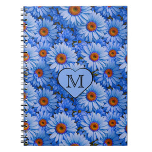 Blue floral blue sunflowers blue daisies pattern  notebook