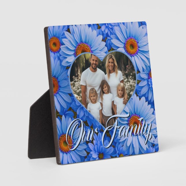 Blue floral blue sunflowers blue daisies photo plaque (Front)