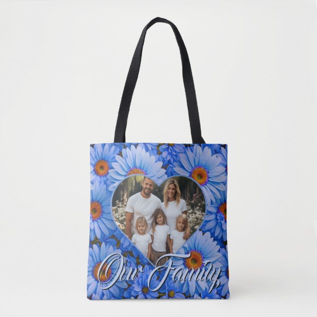 Blue floral blue sunflowers blue daisies photo tote bag (Front)