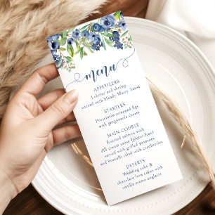 Blue Floral Blueberry Fall Wedding Menu Flat Card