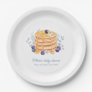 Blue Floral Blueberry Pancake Brunch Baby Shower Paper Plate