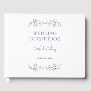 Blue Floral Boho Top Border Wedding Guest Book