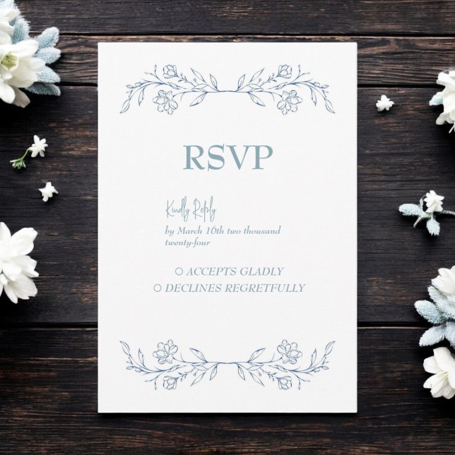 Blue Floral Boho Top Border Wedding RSVP Card (Creator Uploaded)