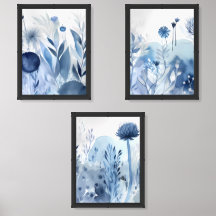 Blue Floral Boho Wall Art