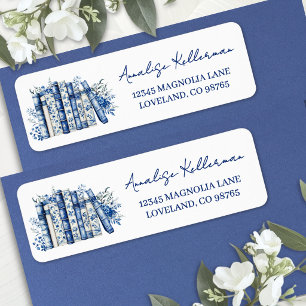 Blue Floral Book Return Address