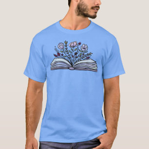 Blue Floral Book With Wildflowers Funny Book Lover T-Shirt