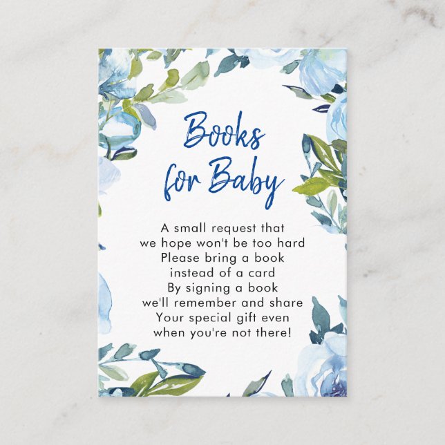 blue floral books for baby request card (Front)